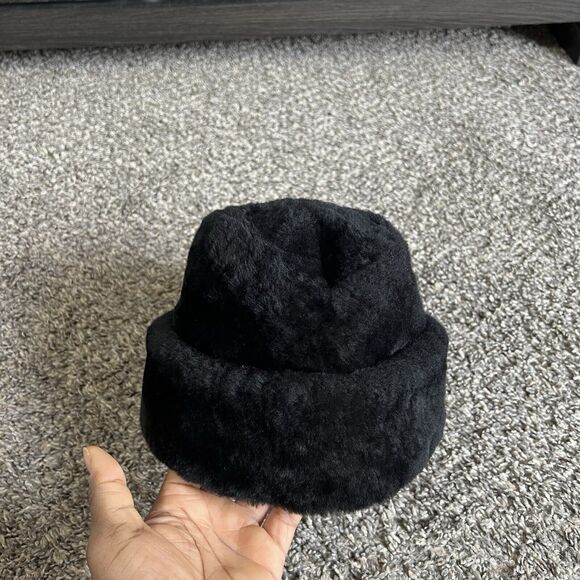 Vintage Stetson Black Genuine Mouton Fur Hat Adult Size Medium M Union Made - Picture 1 of 11